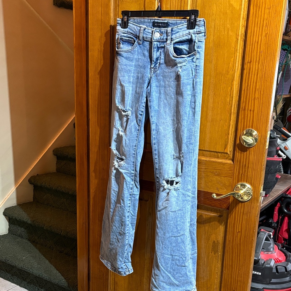 Aeropostale Light Blue Distressed Wide Leg Jeans